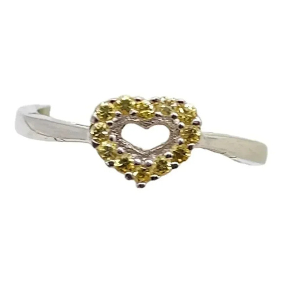 925 Sterling Silver Heart Shape Yellow Cubic Zirconia Engagement Wedding Ring 8 - Picture 1 of 5